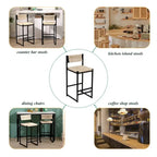 Tabourets de bar lot de 2, assise en corde de papier tressée à la main avec cadre en métal, hauteur de comptoir