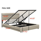 Lit plateforme entièrement tapissé beige avec rangement à vérins hydrauliques et tête de lit capitonnée - Idéal pour tous les âges