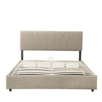 Lit plateforme entièrement tapissé beige avec rangement à vérins hydrauliques et tête de lit capitonnée - Idéal pour tous les âges
