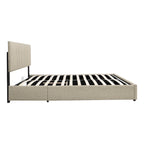 Lit plateforme entièrement tapissé beige avec rangement à vérins hydrauliques et tête de lit capitonnée - Idéal pour tous les âges