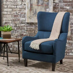Fauteuil d'appoint moderne à dossier haut 27 po, bleu marine, avec pieds en bois de bouleau et dossier à oreilles pour salon