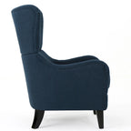 Fauteuil d'appoint moderne à dossier haut 27 po, bleu marine, avec pieds en bois de bouleau et dossier à oreilles pour salon