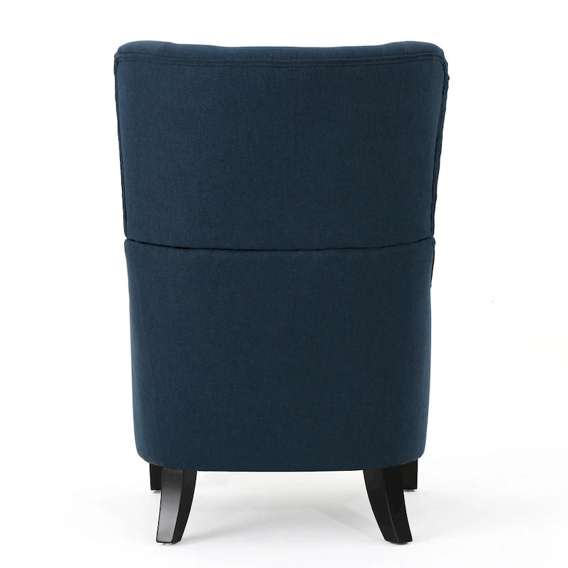 Fauteuil d'appoint moderne à dossier haut 27 po, bleu marine, avec pieds en bois de bouleau et dossier à oreilles pour salon