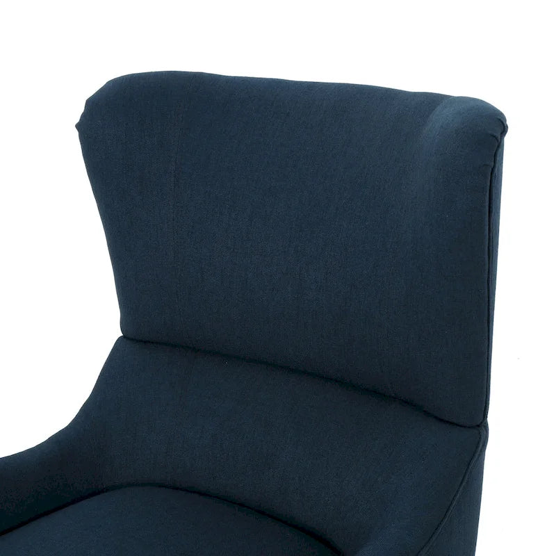 Fauteuil d'appoint moderne à dossier haut 27 po, bleu marine, avec pieds en bois de bouleau et dossier à oreilles pour salon