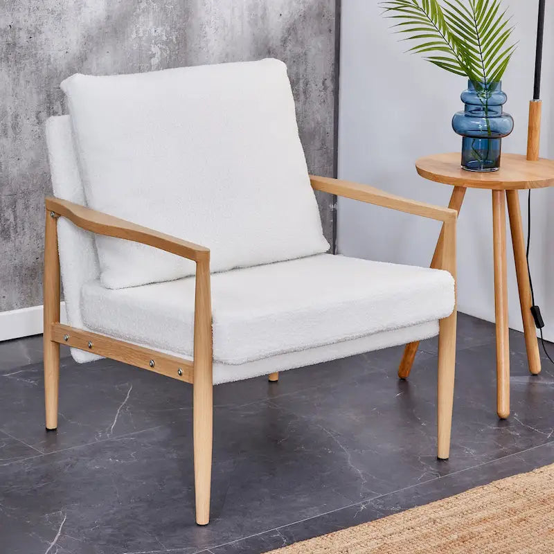 White 28.74  Upholstered Arm Chair with Metal Frame
