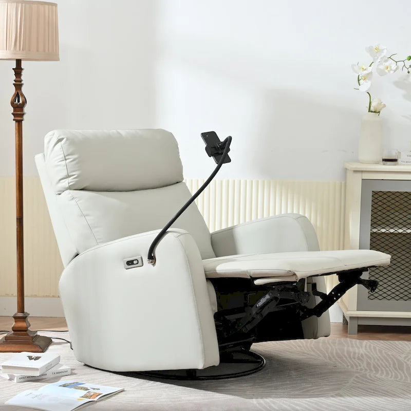 Fauteuil inclinable électrique avec pivotement à 270°, fonction bascule et inclinaison, ports USB et repose-pieds réglable