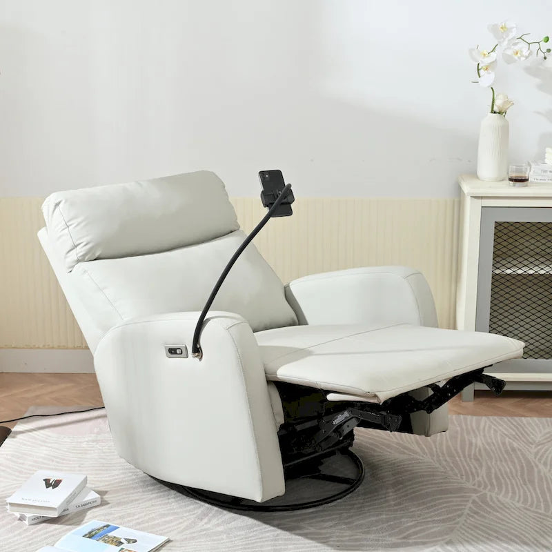 Fauteuil inclinable électrique avec pivotement à 270°, fonction bascule et inclinaison, ports USB et repose-pieds réglable