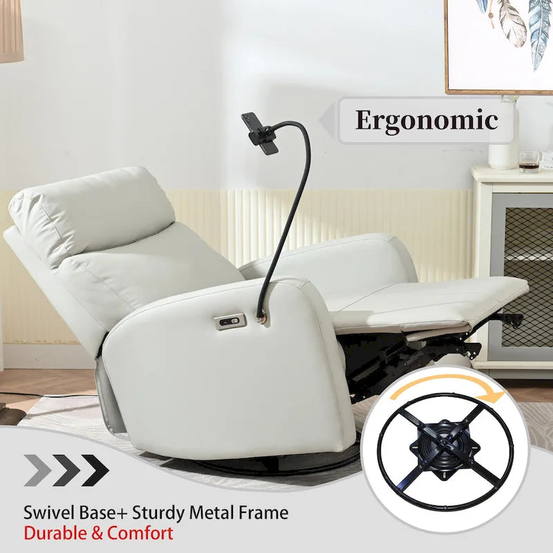 Fauteuil inclinable électrique avec pivotement à 270°, fonction bascule et inclinaison, ports USB et repose-pieds réglable