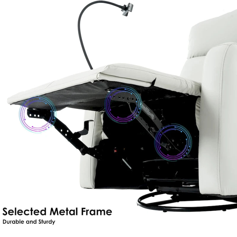 Fauteuil inclinable électrique avec pivotement à 270°, fonction bascule et inclinaison, ports USB et repose-pieds réglable