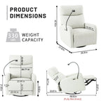 Fauteuil inclinable électrique avec pivotement à 270°, fonction bascule et inclinaison, ports USB et repose-pieds réglable