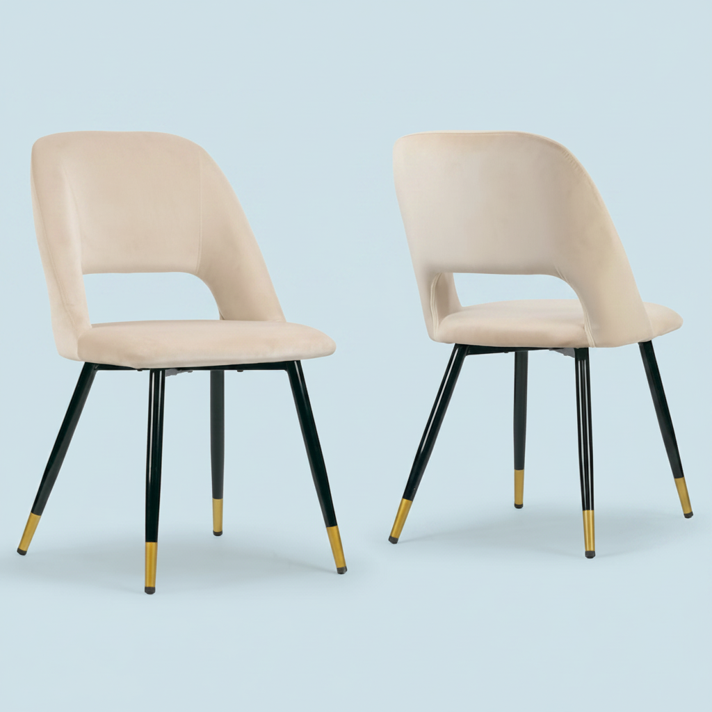 Lot de 2 chaises de salle à manger Ania en velours beige avec pieds dorés