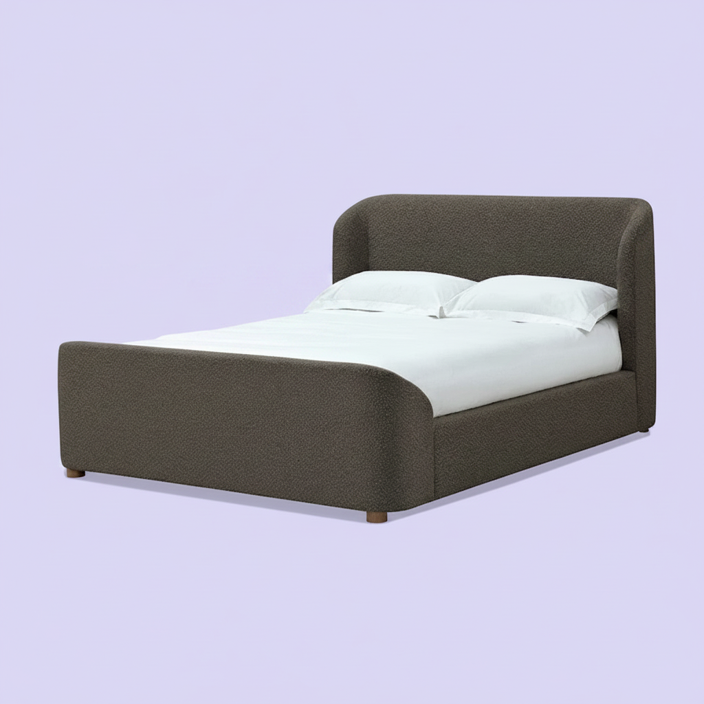 Lit queen-size capitonné en tissu bouclette – Marron