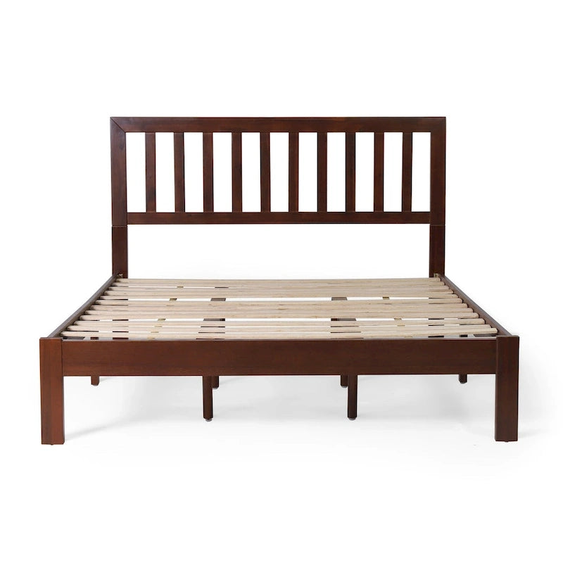 Plateforme de lit Queen en acacia style ferme moderne avec tête de lit à lattes
