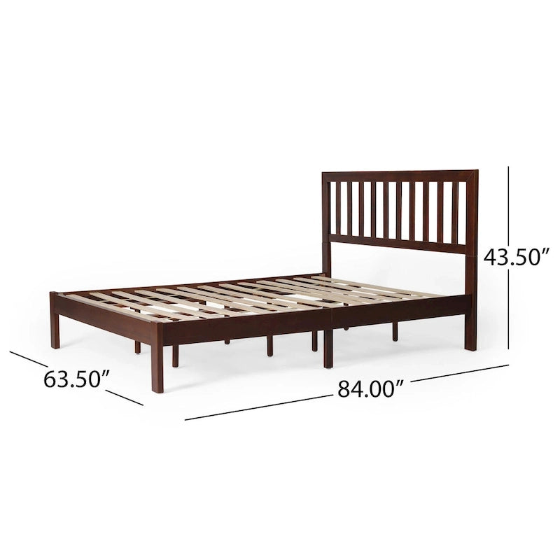 Plateforme de lit Queen en acacia style ferme moderne avec tête de lit à lattes