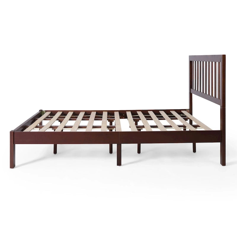 Plateforme de lit Queen en acacia style ferme moderne avec tête de lit à lattes