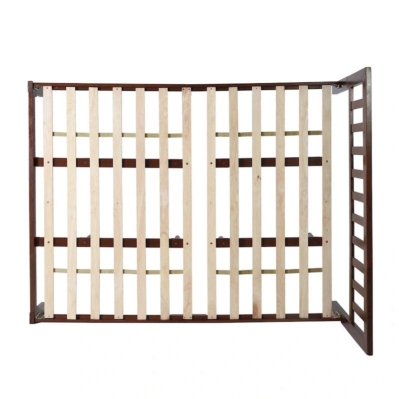 Plateforme de lit Queen en acacia style ferme moderne avec tête de lit à lattes