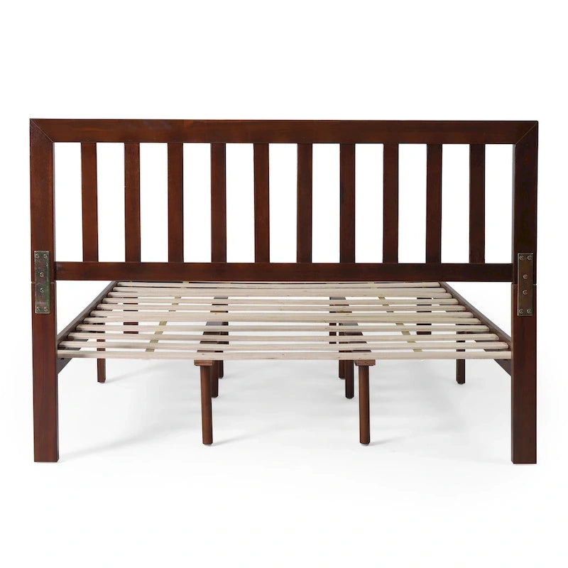 Plateforme de lit Queen en acacia style ferme moderne avec tête de lit à lattes