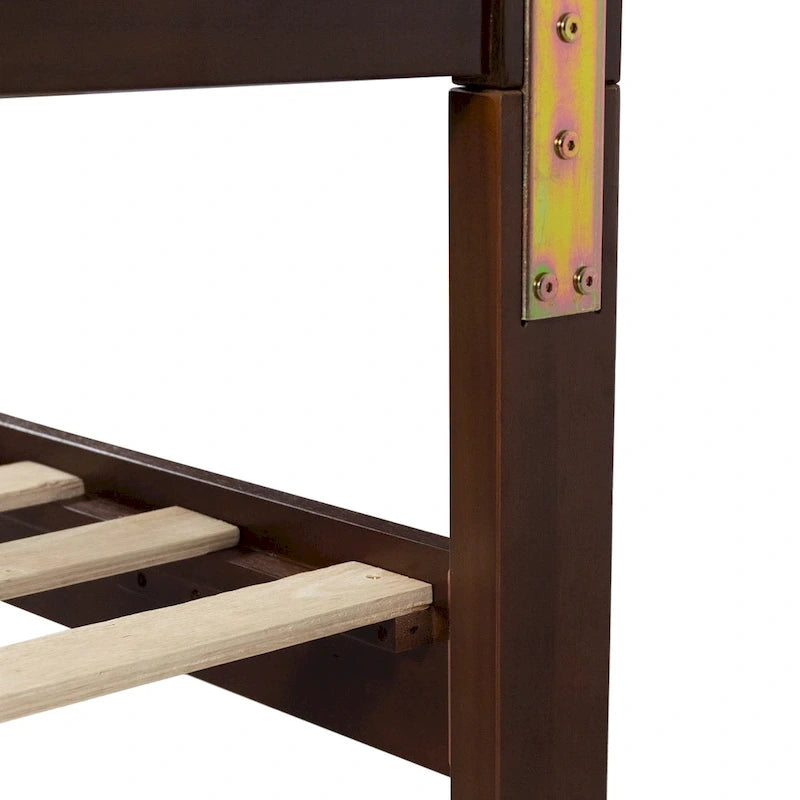 Plateforme de lit Queen en acacia style ferme moderne avec tête de lit à lattes