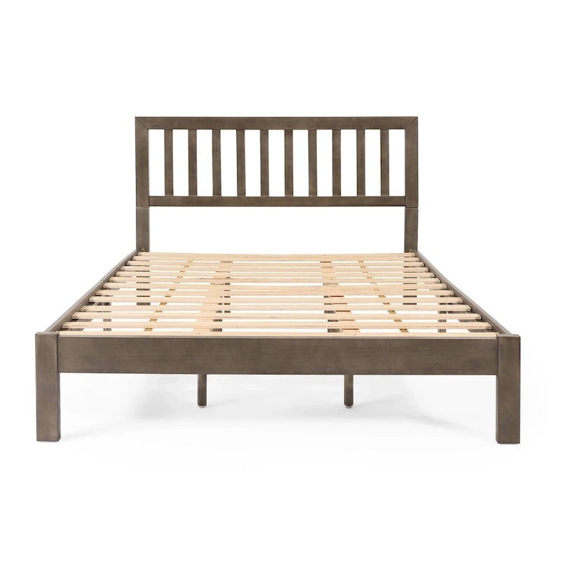 Plateforme de lit Queen en acacia style ferme moderne avec tête de lit à lattes
