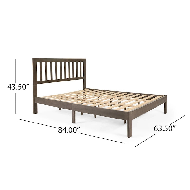 Plateforme de lit Queen en acacia style ferme moderne avec tête de lit à lattes