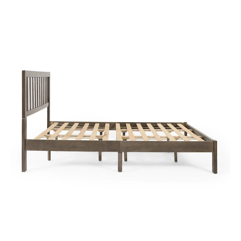 Plateforme de lit Queen en acacia style ferme moderne avec tête de lit à lattes