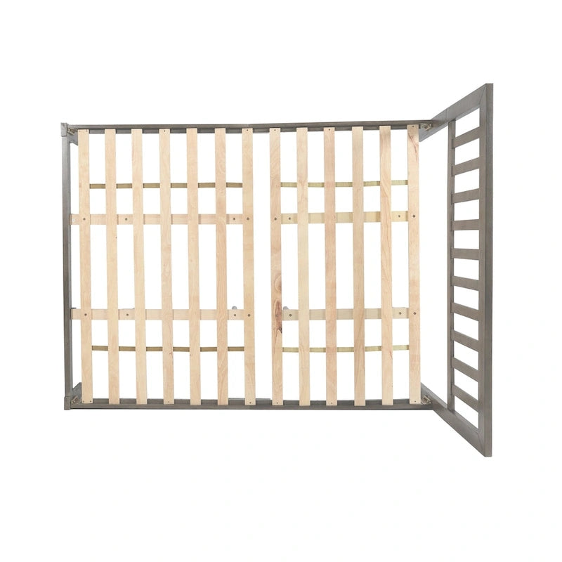 Plateforme de lit Queen en acacia style ferme moderne avec tête de lit à lattes