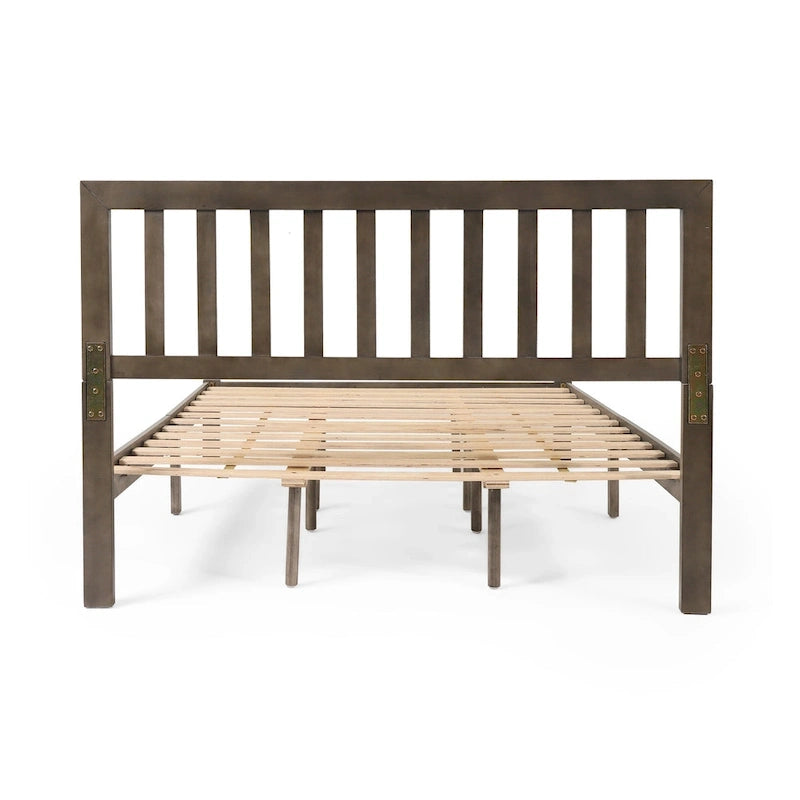 Plateforme de lit Queen en acacia style ferme moderne avec tête de lit à lattes