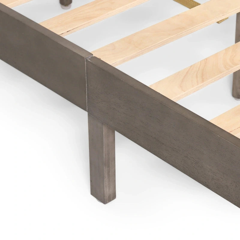 Plateforme de lit Queen en acacia style ferme moderne avec tête de lit à lattes