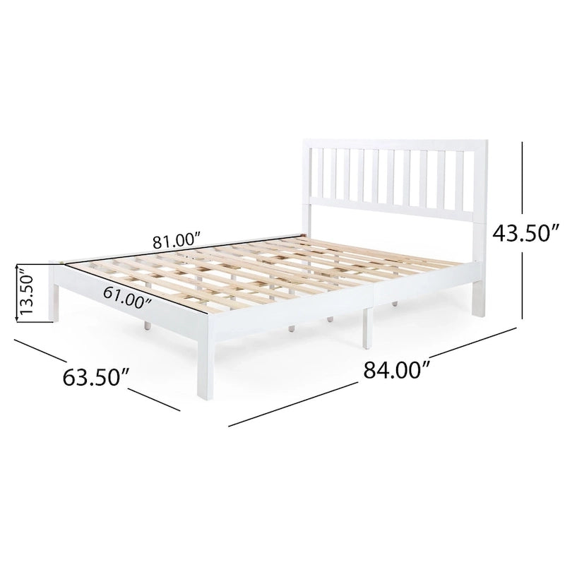 Plateforme de lit Queen en acacia style ferme moderne avec tête de lit à lattes
