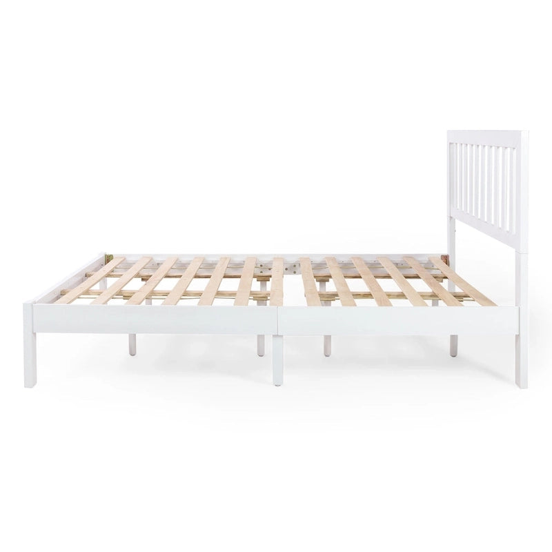 Plateforme de lit Queen en acacia style ferme moderne avec tête de lit à lattes
