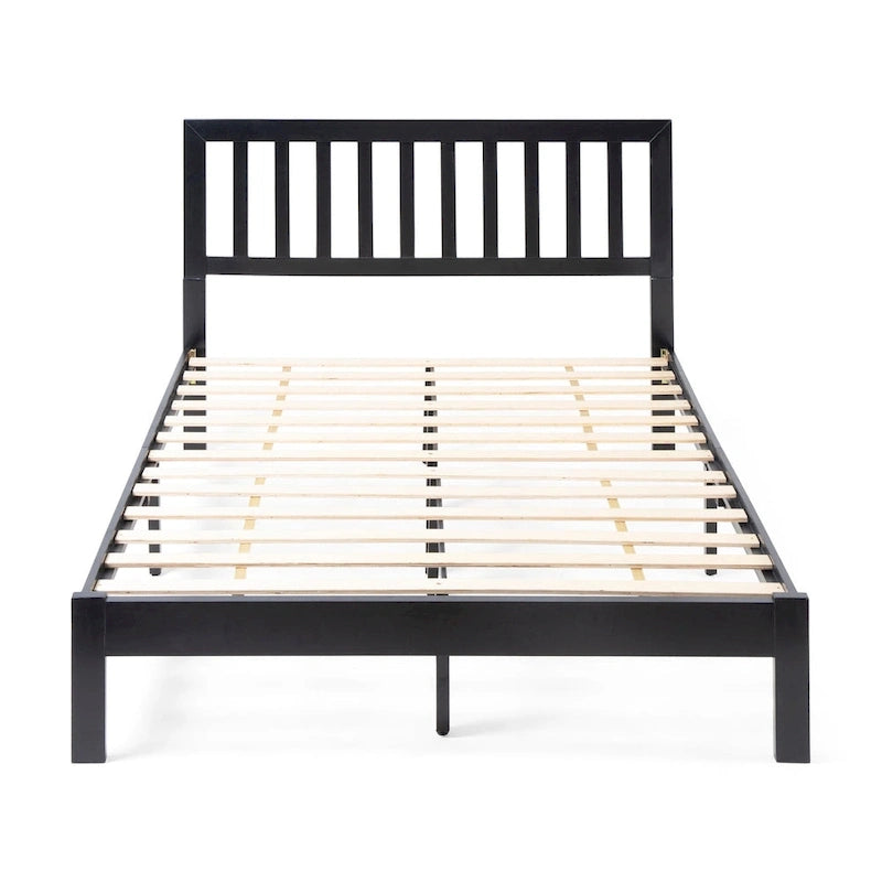 Plateforme de lit Queen en acacia style ferme moderne avec tête de lit à lattes