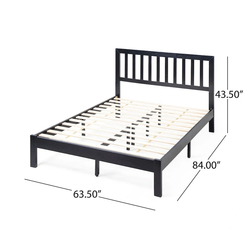 Plateforme de lit Queen en acacia style ferme moderne avec tête de lit à lattes
