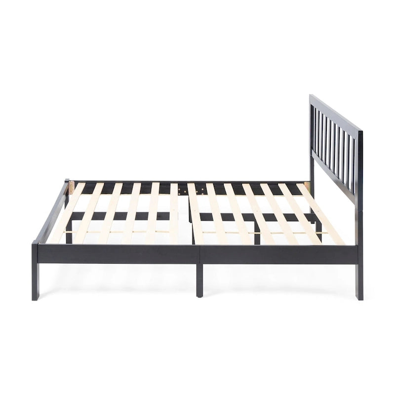 Plateforme de lit Queen en acacia style ferme moderne avec tête de lit à lattes