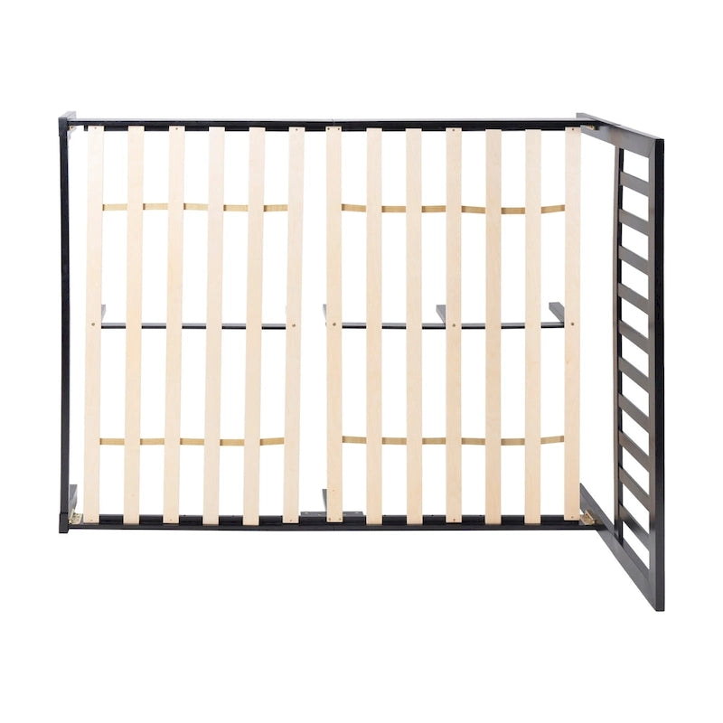 Plateforme de lit Queen en acacia style ferme moderne avec tête de lit à lattes
