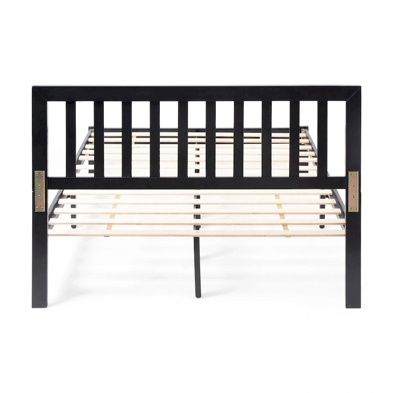 Plateforme de lit Queen en acacia style ferme moderne avec tête de lit à lattes