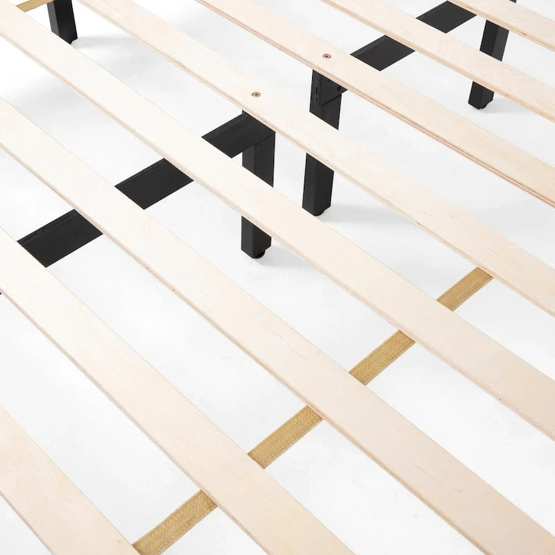 Plateforme de lit Queen en acacia style ferme moderne avec tête de lit à lattes