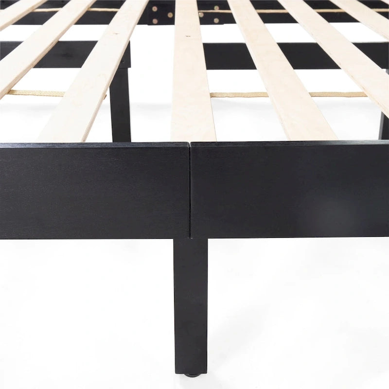 Plateforme de lit Queen en acacia style ferme moderne avec tête de lit à lattes