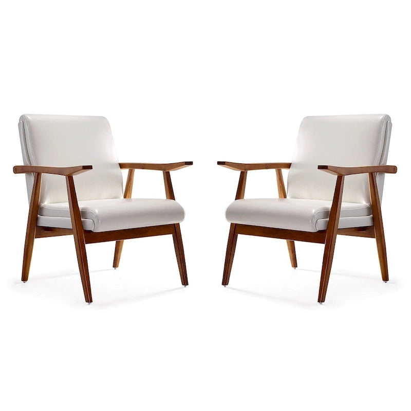 Lot de 2 fauteuils d'appoint modernes du milieu du siècle, en similicuir avec cadre en bois de hêtre