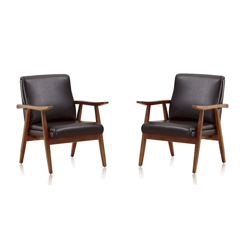 Lot de 2 fauteuils d'appoint modernes du milieu du siècle, en similicuir avec cadre en bois de hêtre