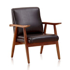 Lot de 2 fauteuils d'appoint modernes du milieu du siècle, en similicuir avec cadre en bois de hêtre
