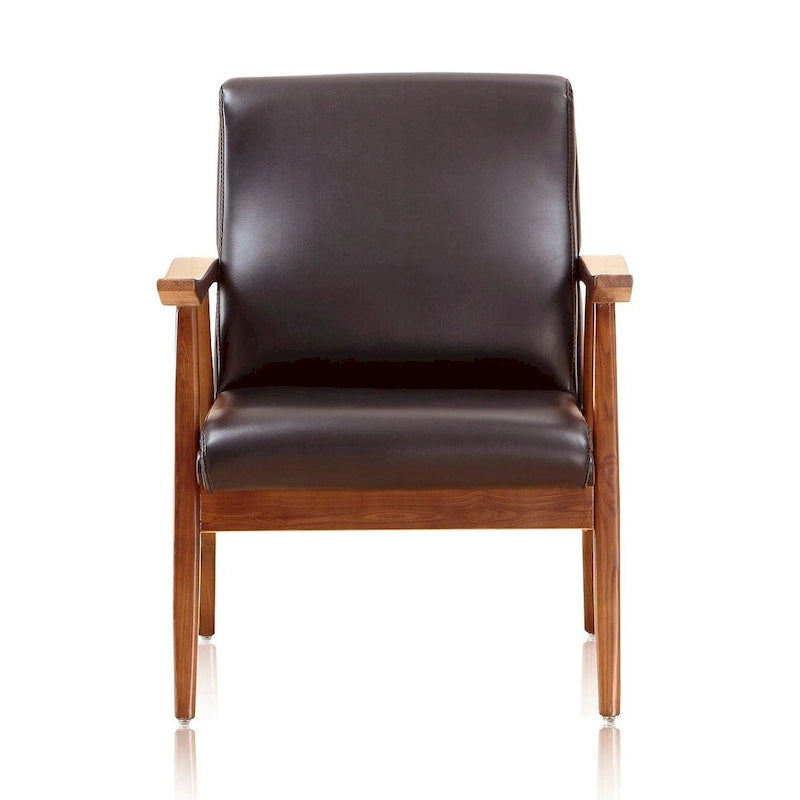 Lot de 2 fauteuils d'appoint modernes du milieu du siècle, en similicuir avec cadre en bois de hêtre
