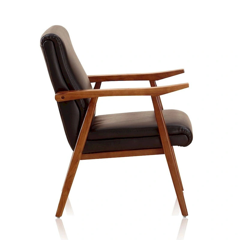 Lot de 2 fauteuils d'appoint modernes du milieu du siècle, en similicuir avec cadre en bois de hêtre