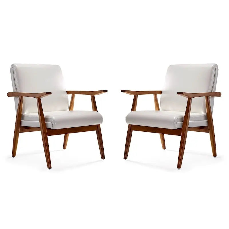 Lot de 2 fauteuils d'appoint modernes du milieu du siècle, en similicuir avec cadre en bois de hêtre