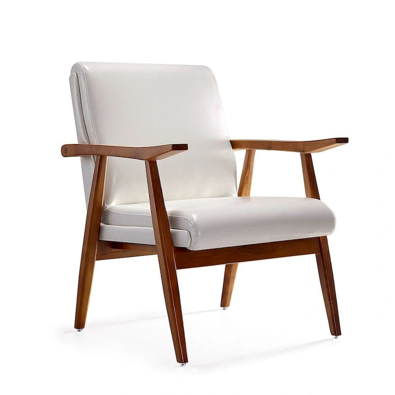 Lot de 2 fauteuils d'appoint modernes du milieu du siècle, en similicuir avec cadre en bois de hêtre