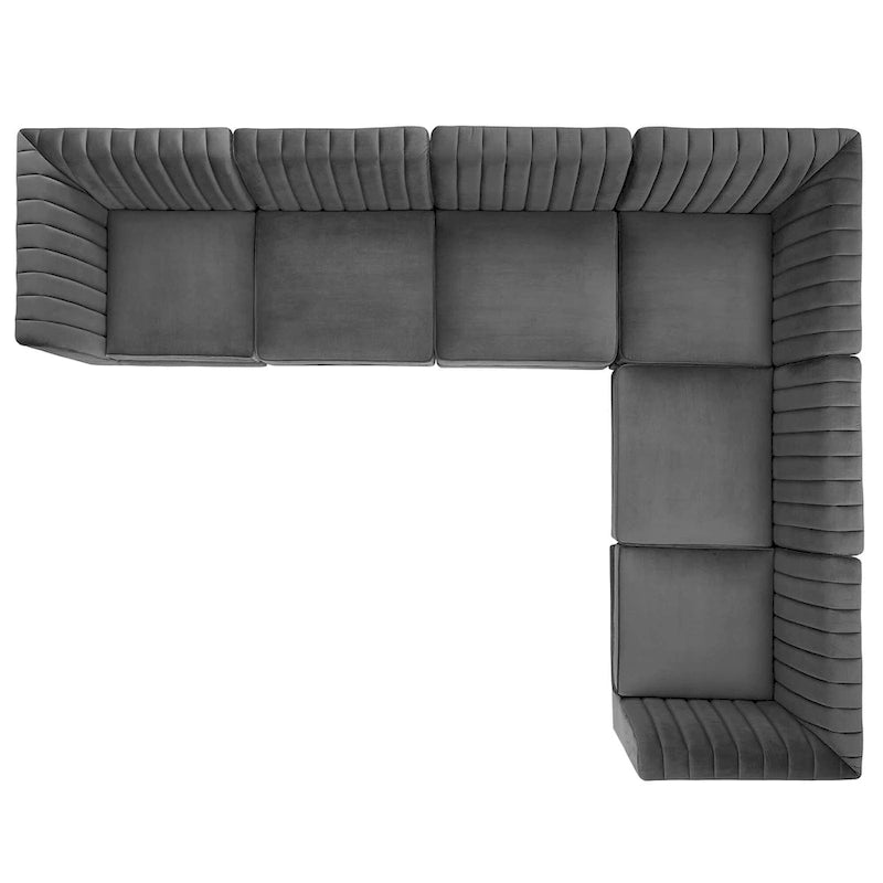 Canapé d'angle 6 places avec capitonnage et velours haute performance