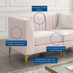 Canapé d'angle 6 places avec capitonnage et velours haute performance