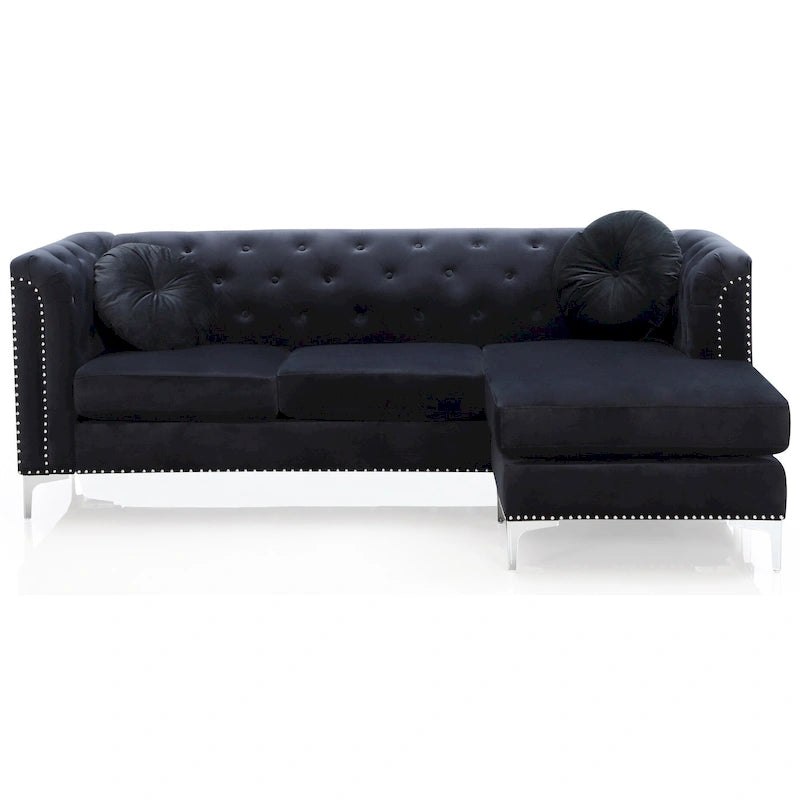Canapé sectionnel moderne en velours capitonné avec méridienne, 83"L x 58"l x 31"H
