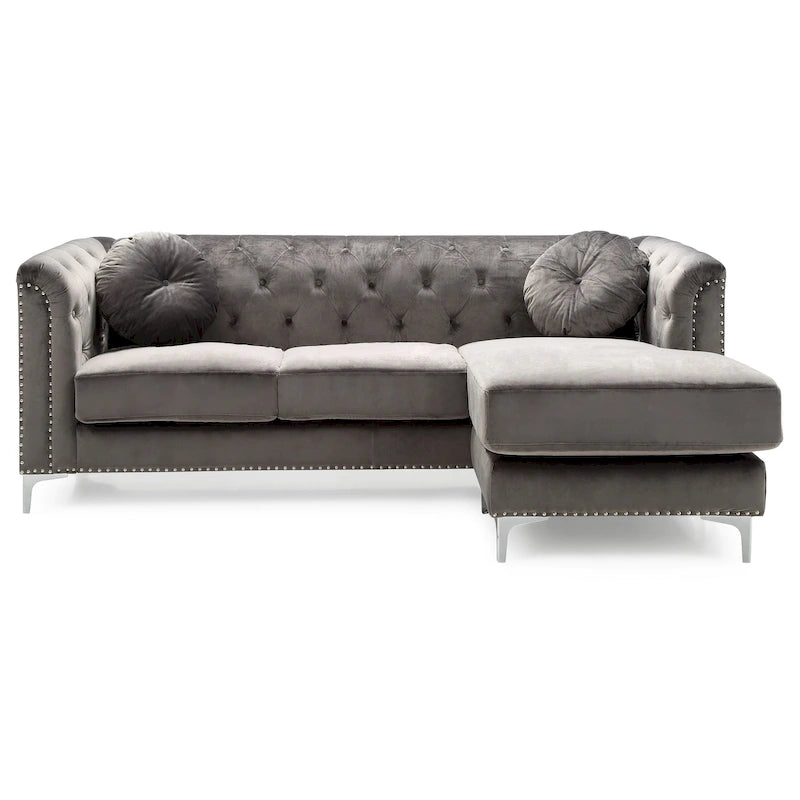 Canapé sectionnel moderne en velours capitonné avec méridienne, 83"L x 58"l x 31"H