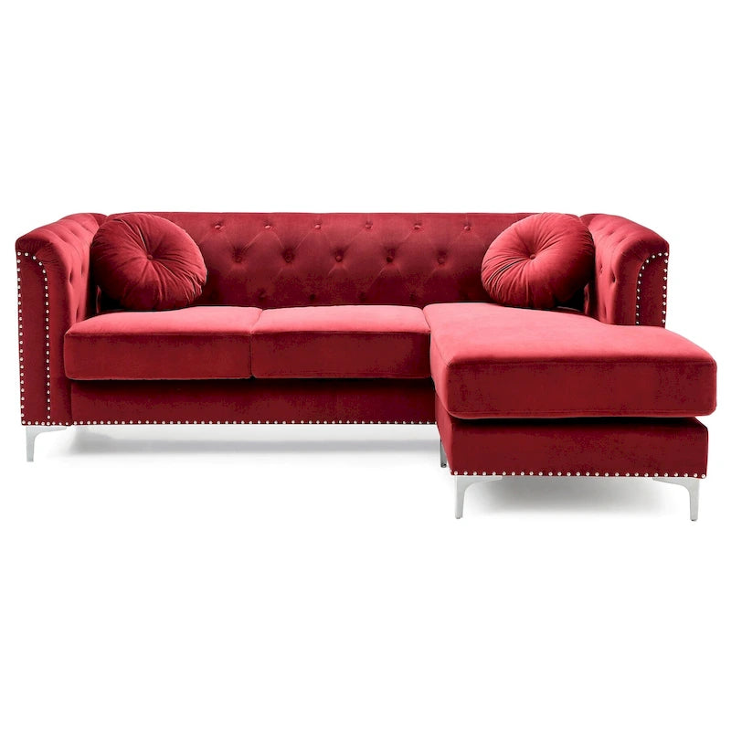Canapé sectionnel moderne en velours capitonné avec méridienne, 83"L x 58"l x 31"H