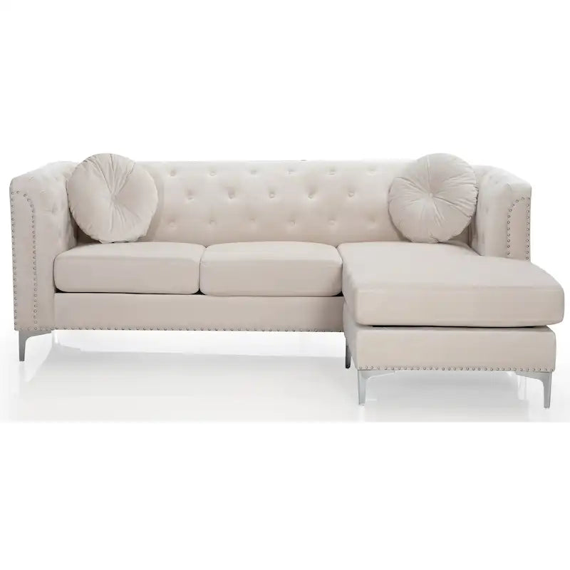 Canapé sectionnel moderne en velours capitonné avec méridienne, 83"L x 58"l x 31"H